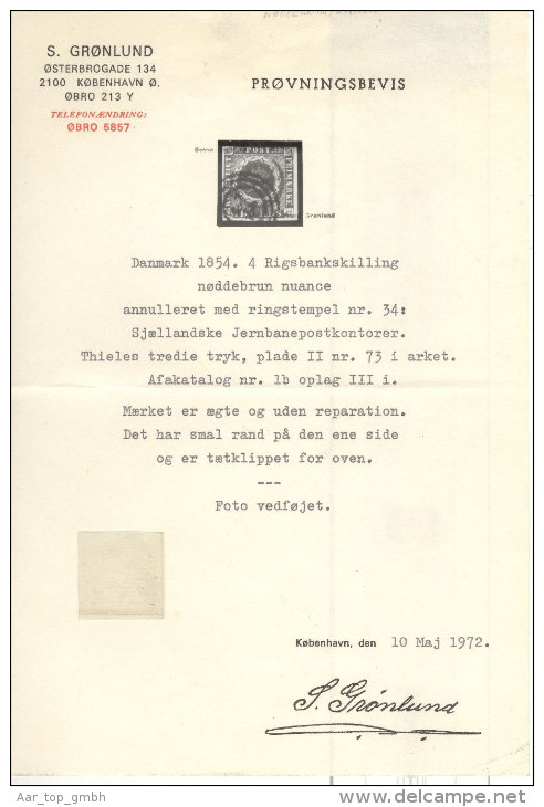 Dänemark 1854 Mi#1IIb Mit 3-Ringstempel #34 Befund Gronlund - Usati