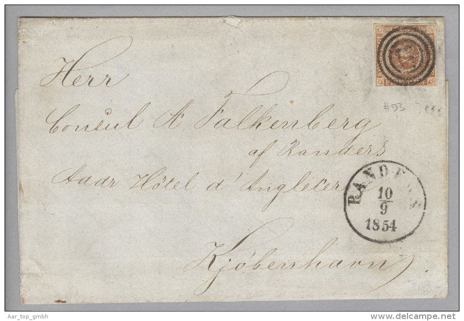 Dänemark 1854-09-10 Randers Brief Mit Mi#1IIb 3-Ring-O #53 Nach Kopenhagen - Storia Postale