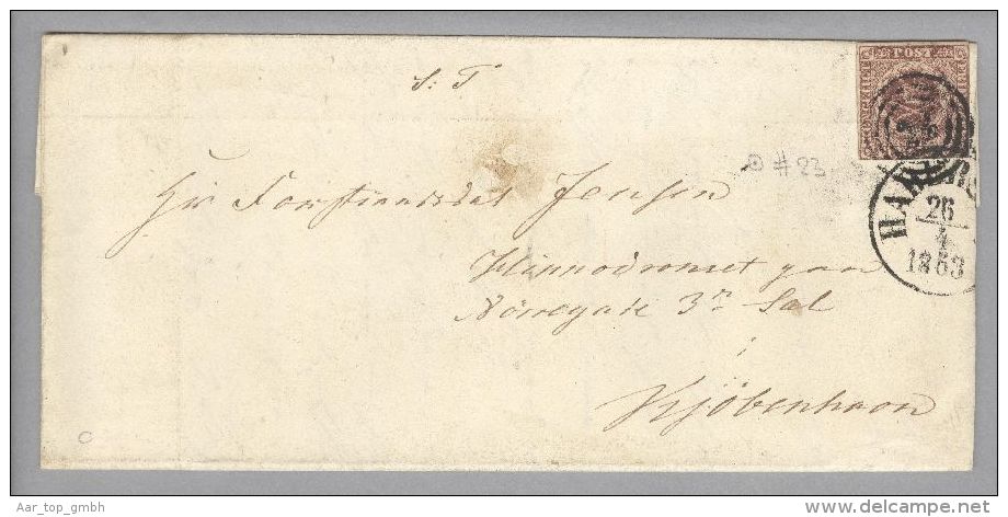 Dänemark 1853-04-26 Haderslev Brief Mit Mi#1IIa 3-Ring-O #23 Nach Kopenhagen - Covers & Documents