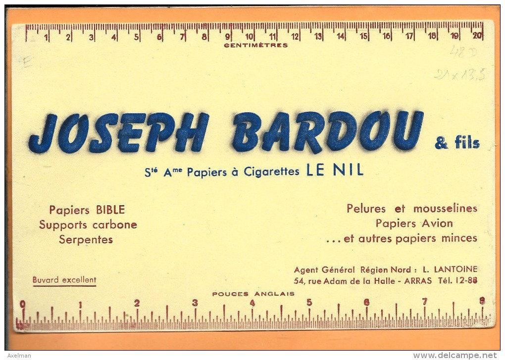 BUVARD 21 X 13,5: Papier à Cigarettes " Le Nil " , Joseph Bardou à Arras - Tabac & Cigarettes