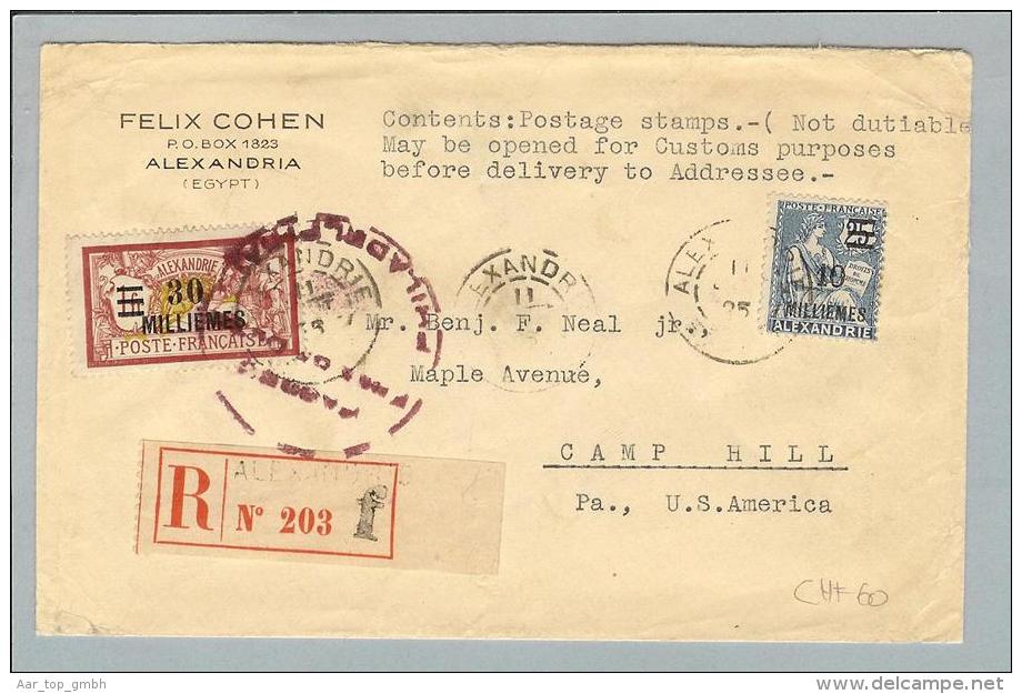 France Franz.Post Alexandria 1925-0?-11 R-Brief In Die USA Camp Hill - Covers & Documents