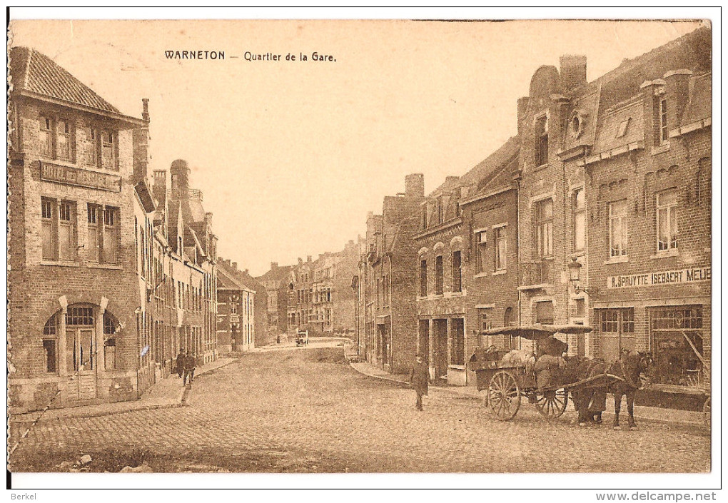 WARNETON QUARTIER DE LA GARE  CACHET  1927 Re 241 Paard En Wagen Attelage Marchand - Comines-Warneton - Komen-Waasten