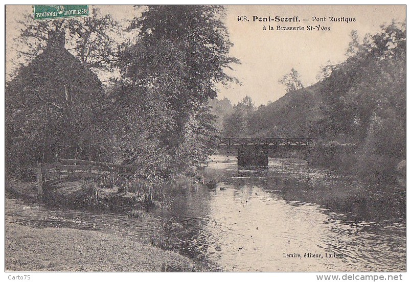 Pont Scorff 56 -  Pont Face à La Brasserie Saint-Yves - Cachets Postaux 1912 - Pont Scorff