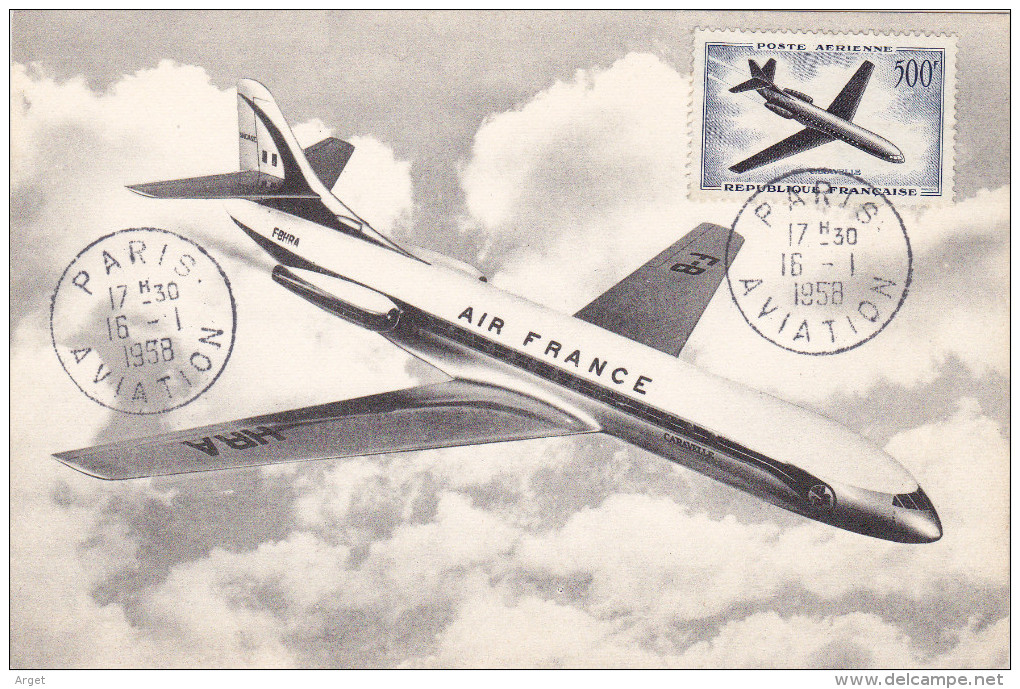 Carte-Maximum FRANCE N°Yvert PA36 (CARAVELLE) Obl Sp Paris-Aviation - 1950-1959