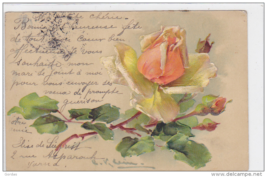 Fancy Card - Rose - Embosed - Brodées