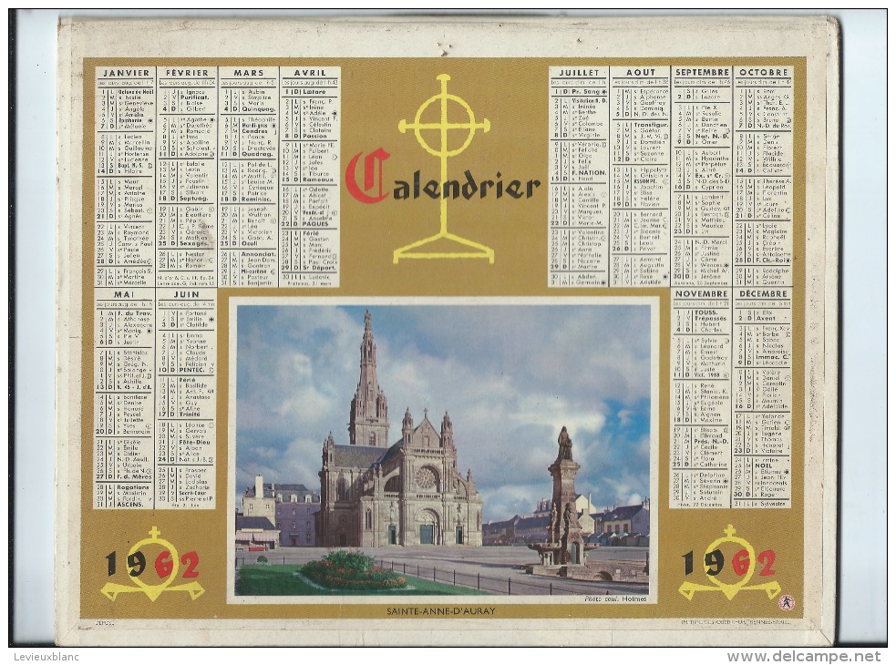 Calendrier/Indicateur  Des Postes Télégraphes Et Téléphones/Sainte-Anne D'Auray/Oberthur/1962  CAL201 - Tamaño Grande : 1961-70