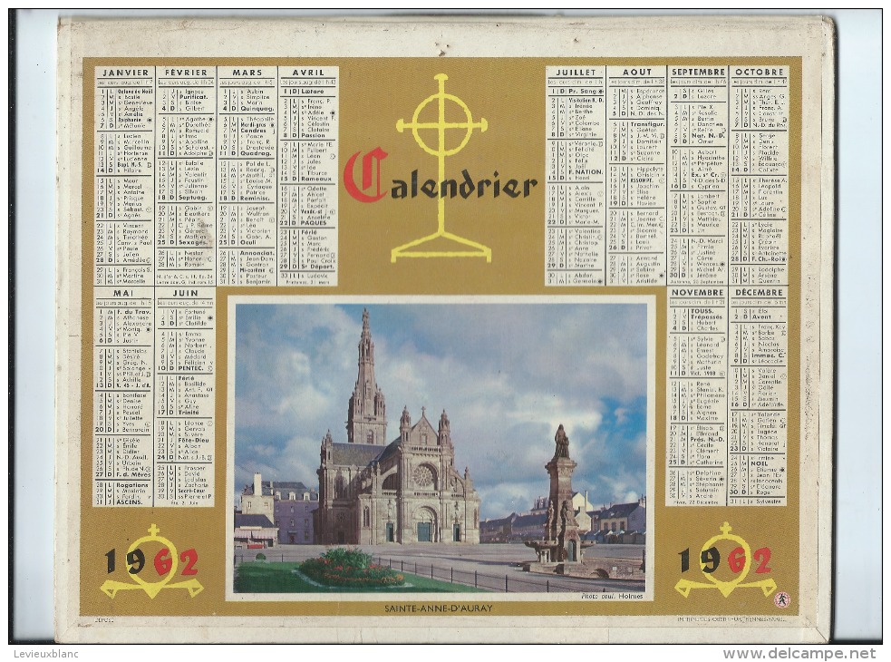 Calendrier/Indicateur  Des Postes Télégraphes Et Téléphones/Sainte-Anne D'Auray/Oberthur/1962  CAL201 - Big : 1961-70