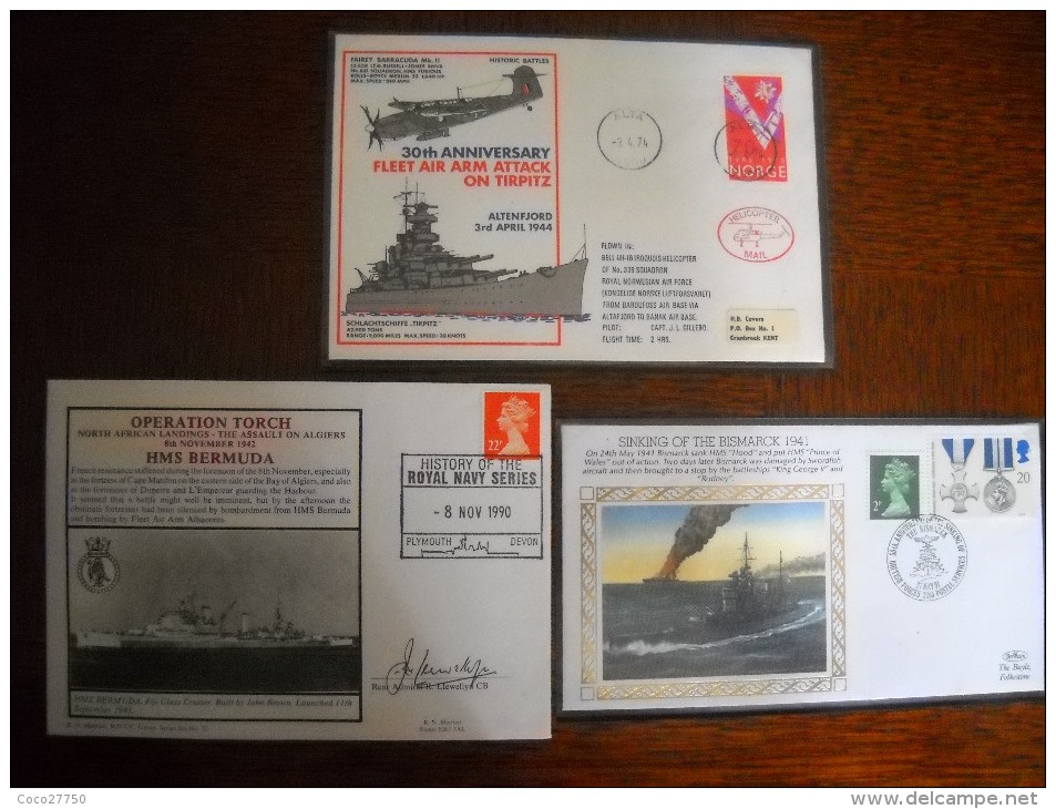 3 Superbes Enveloppes ! Coule Le Bismark Et Le Tirpitz ! - WW2