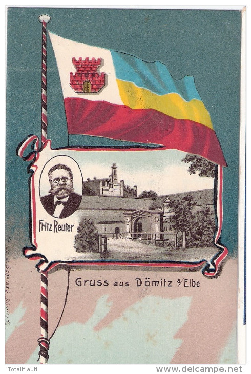 Gruss Aus DÖMITZ Elbe Burg Fritz Reuter Patriotika Mecklenburg Flagge TOP-Erhalt - Dömitz