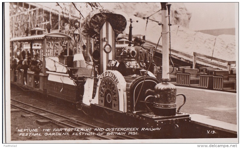 POSTCARD NEPTUNE THE FAR TOTTERING AND OYSTER CREEK RAILWAY FESTIVAL GARDENS FESTIVAL OF BRITAIN 1951 V 13 - Trains