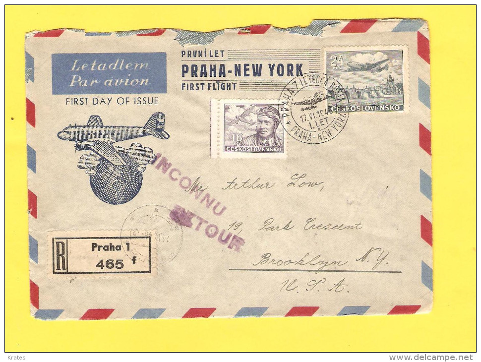 Old Letter - Czechoslovakia, Airmail  Praha-New York - Luchtpost