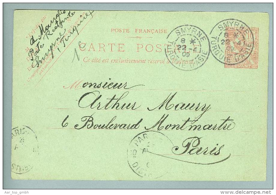 France Levante Smyrne 1909-04-22 Ganzsache Nach Paris - Lettres & Documents