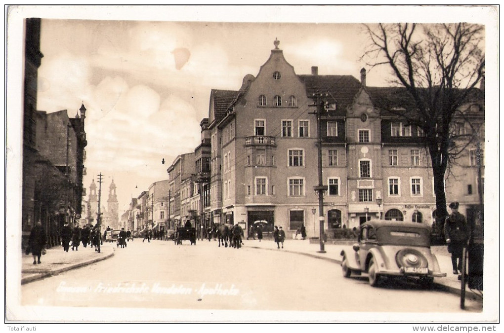 GNESEN Fiedrichstrasse Vandalen Apotheke Gniezno Oldtimer Kaffee Caplanade 7.4.1942 Als Feldpost Gelaufen - Posen