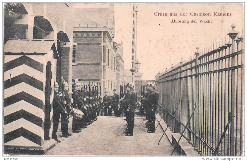 Gruß Aus Der Garnison KAMENZ Sachsen Ablösung Wache Pickelhaube Gewehr Appell 27.10.1909 Gelaufen - Kamenz