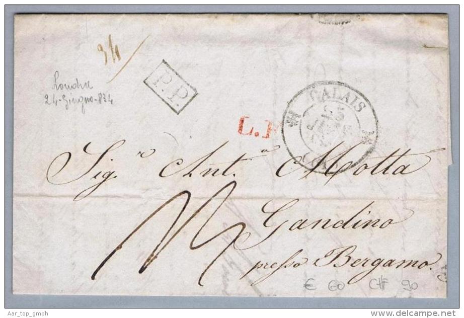 GB London 1834-06-24 Brief > Calais > It. Gardino Berg. - ...-1840 Prephilately