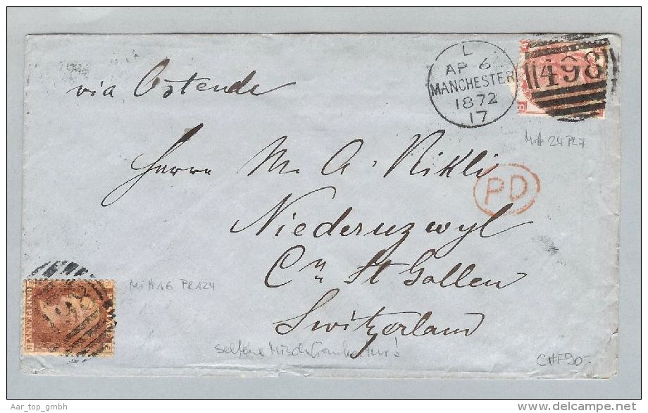 GB 1872-04-06 Brief Mischfrankatur Von Manshester Nach Niederuzwil CH - Briefe U. Dokumente