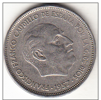 ESPAÑA 1957.(*61)  25 PESETAS.FRANCO  MBC.  CN4371 - 25 Pesetas