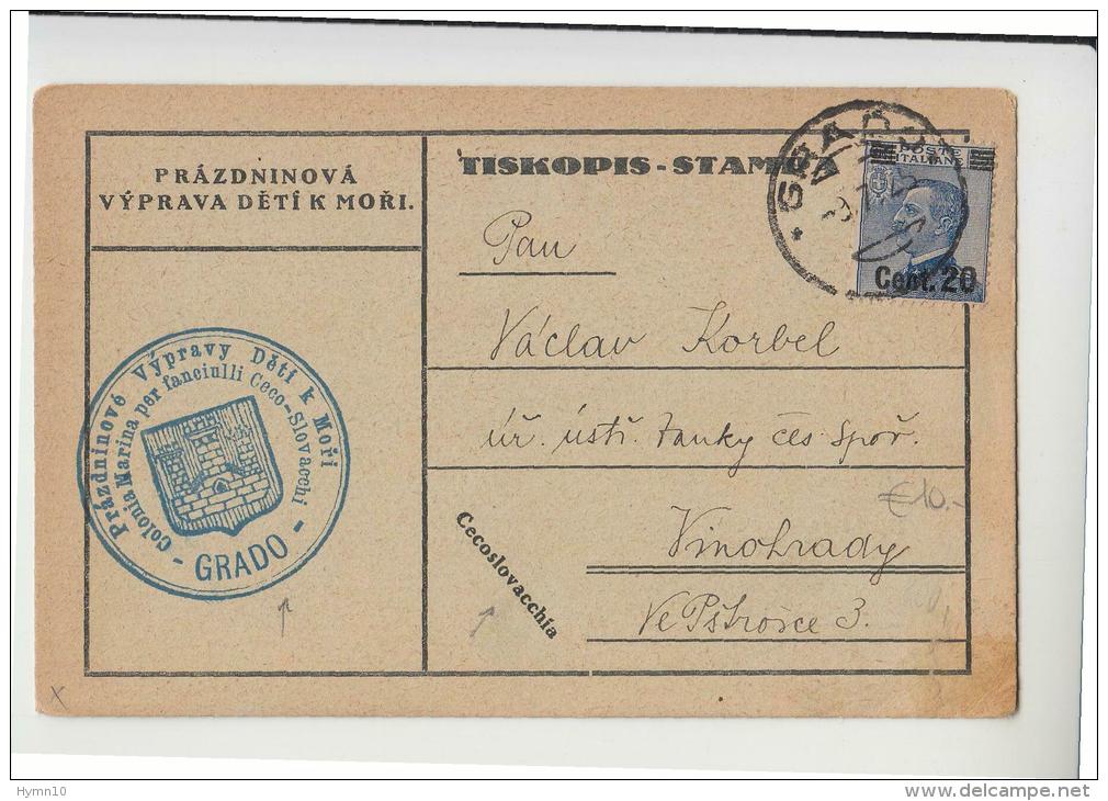 E28-1925 GRADO Cart.POSTALE GULLER SCALPELLATO+ARALDICO COLONIA CECO-SLOVACCHI+Lin.CECOSLOVACCHIA - Storia Postale