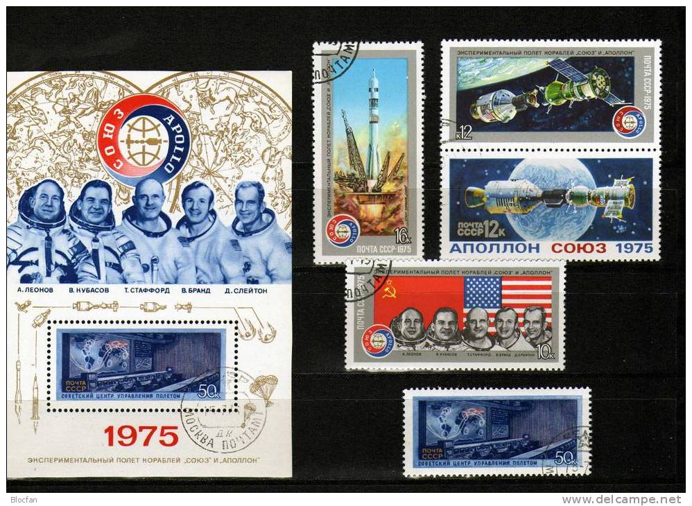Block-Set Apollo/Sojus 1975 Raumfahrt Sowjetunion Bl.105,BM,4371/4+ZD O 3€ Flaggen Der USA Und SU M/s Space Bloc Bf CCCP - Sammlungen