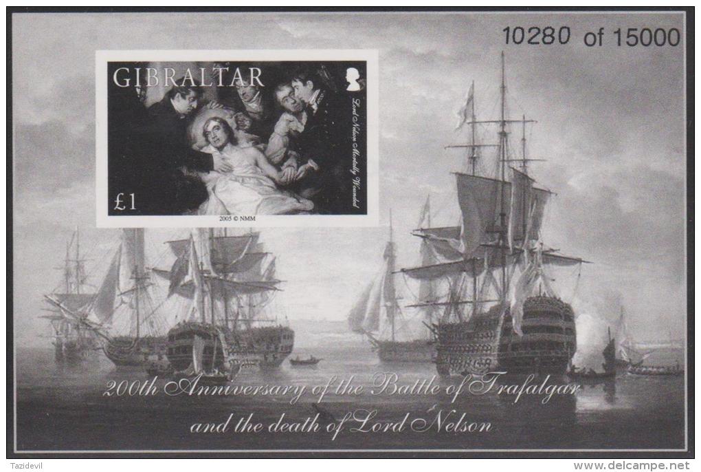 GIBRALTAR - MNH ** 2005 Battle Of Trafalgar Black Proof Print Souvenir Sheet. Scott 1027 - Gibraltar