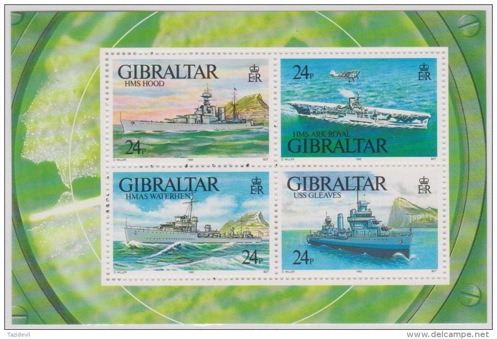 GIBRALTAR - MNH ** 1992 World War II Warships Souvenir Sheet. Scott 630 - Gibraltar