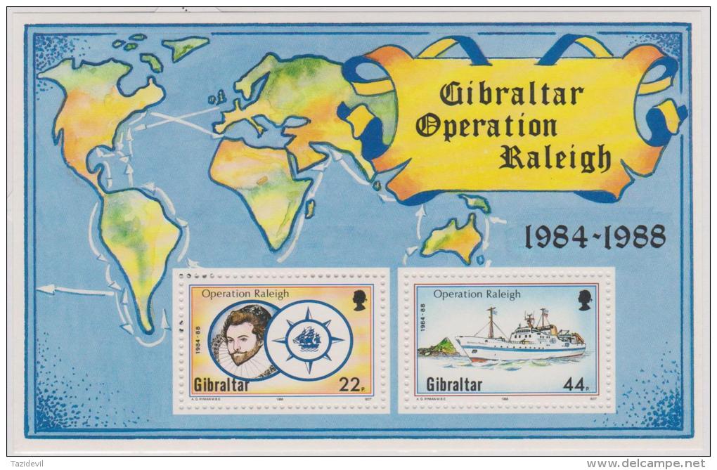 GIBRALTAR - MNH ** 1988 Explorers, Maps, Sailing Ships Souvenir Sheet. Scott 539 - Gibraltar