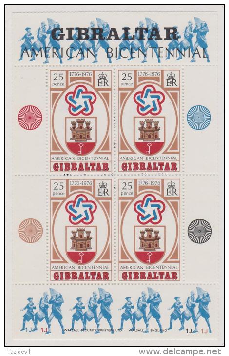 GIBRALTAR - MNH ** 1976 American Bicentennial Souvenir Sheet. Scott 329a - Gibraltar