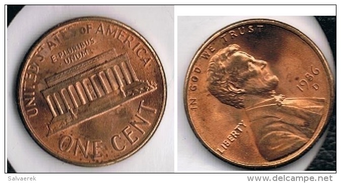 EE.UU.  USA  CENT  DOLLAR  D 1986 - 1959-…: Lincoln, Memorial Reverse