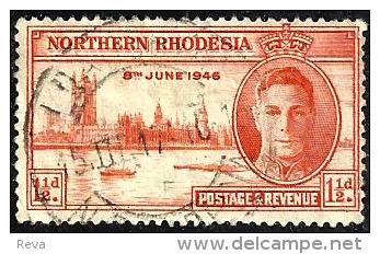 BRITISH NORTHERN RHODESIA KGVI HEAD PEACE OUT OF 3 1&1 2 P USEDH 08-06-1946 SG? READ DESCRIPTION !! - Northern Rhodesia (...-1963)