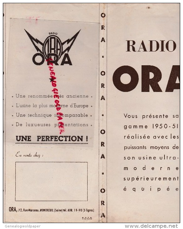 94 - MONTREUIL - BELLE PUBLICITE CATALOGUE ORA - USINE RADIO ELECTRIQUE-1950-1951 - Werbung