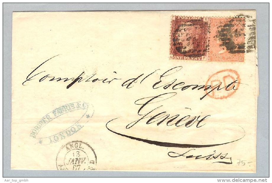 Grossbritannien 1867-01-13 Brief Mischfrank. London > Genf CH - Cartas