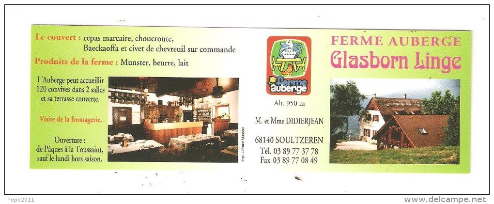 Carte Publicité : 68 - SOULTZEREN : Ferme Auberge Glasborn Linge : 2 Vues + Plan 17cmX5,5cm - Advertising