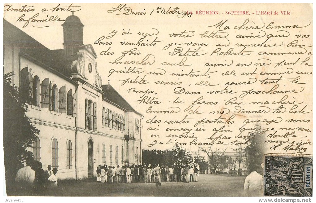 La Réunion - Saint-Pierre - ** L'Hôtel De Ville - Animé ** - Cpa Circulée En 1903 - 2 Scans. - Saint Pierre