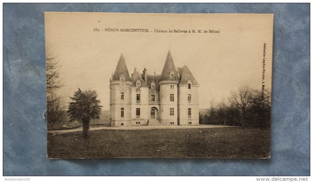 CPA - CARTE POSTALE - HÉNON MONCONTOUR - CHÂTEAU DE BELLEVUE À M. M. DE BELIZAL - 22 - Moncontour