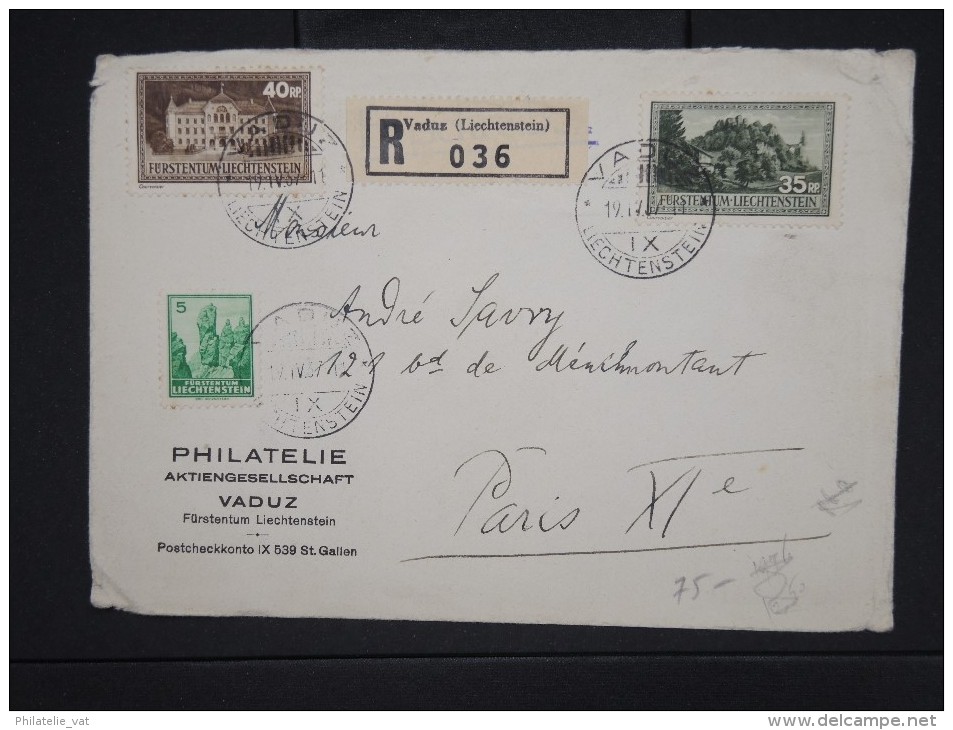 LIECHTENSTEIN-Enveloppe En Recommandée De Vaduz Pour Paris En 1937  Aff Plaisant  P6173 - Storia Postale