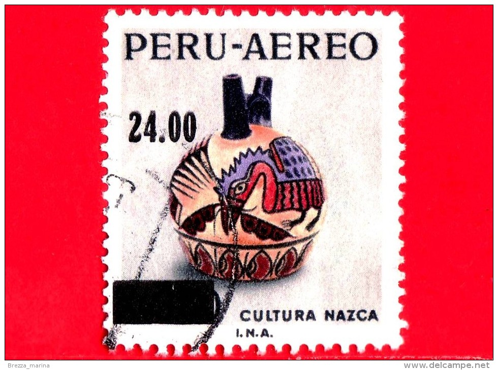 PERU - Usato - 1977 - Cultura Nazca - Brocca Decorata - Uccelli -  Sovrastampa 24 Su 3.60  P.aerea - Perù