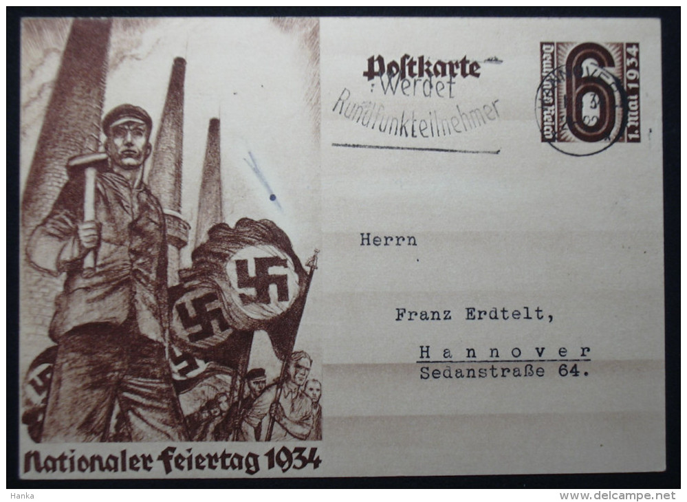 Ganzsache Deutsches Reich, DR, Nationaler Feiertag 1934, Drittes Reich - Briefe U. Dokumente