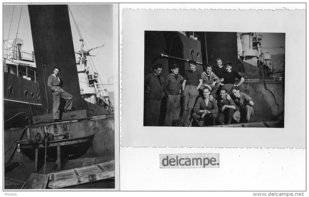 2 PHOTOS  AUTHENTIQUES  - MARINE NATIONALE  -  REMORQUEUR  CANDON Ou CONDON  - Octobre 1948 - Boats