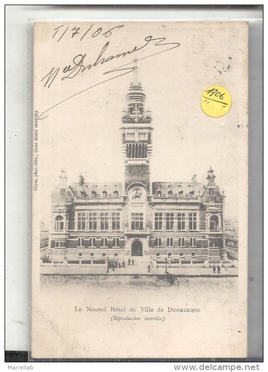 DUNKERQUE,NUOVO HOTELE DE VILLE -VIAGGIATA..1908-E689 - Dunkerque