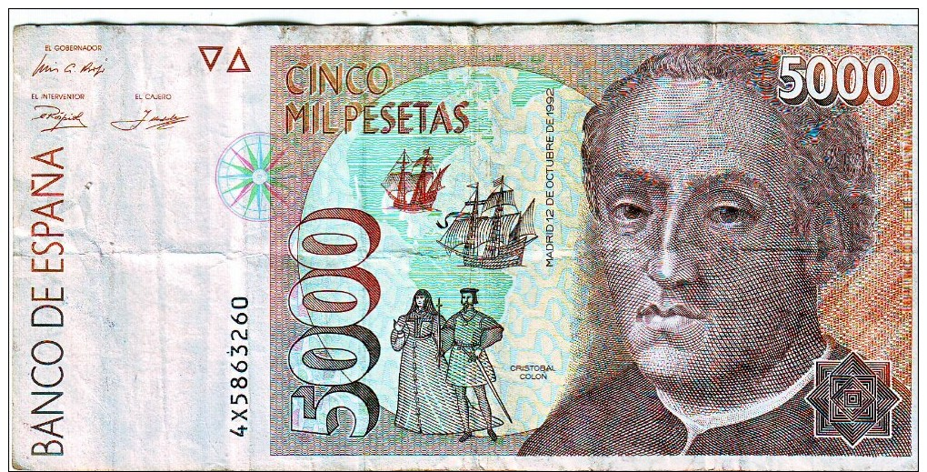 España 5000 Pesetas 1992 Used Condition - [ 4] 1975-… : Juan Carlos I