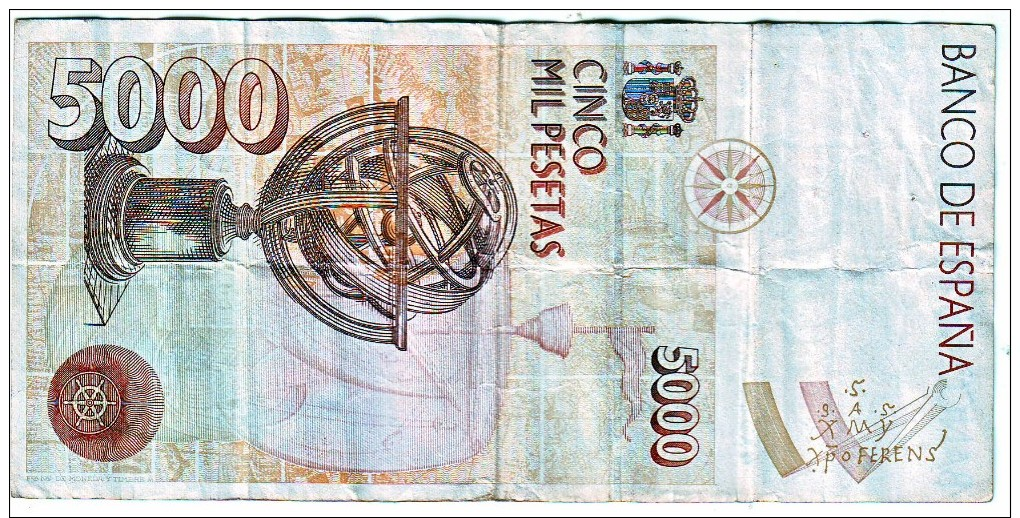 España 5000 Pesetas 1992 Used Condition - [ 4] 1975-… : Juan Carlos I