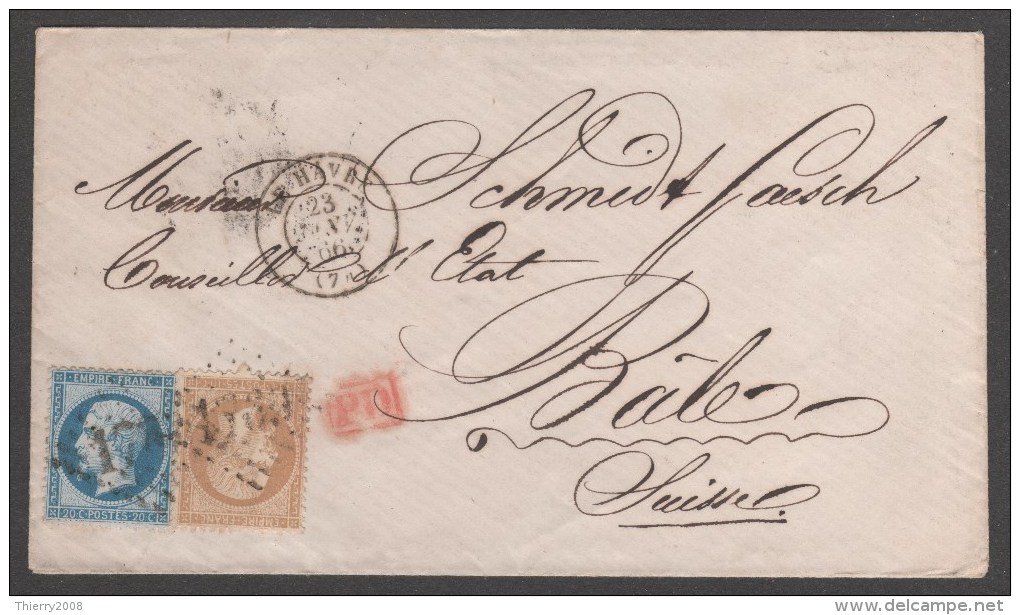 Napoléon III  N° 21/22 Avec Oblitération Sur Lettre Envoyé En Suise TB - 1862 Napoleon III