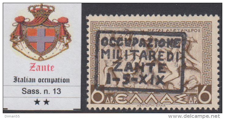 ITALY - ZANTE - N.13 - Cv 1300 Euro - Soprastampa Nera - GOMMA INTEGRA - MNH** - Zante