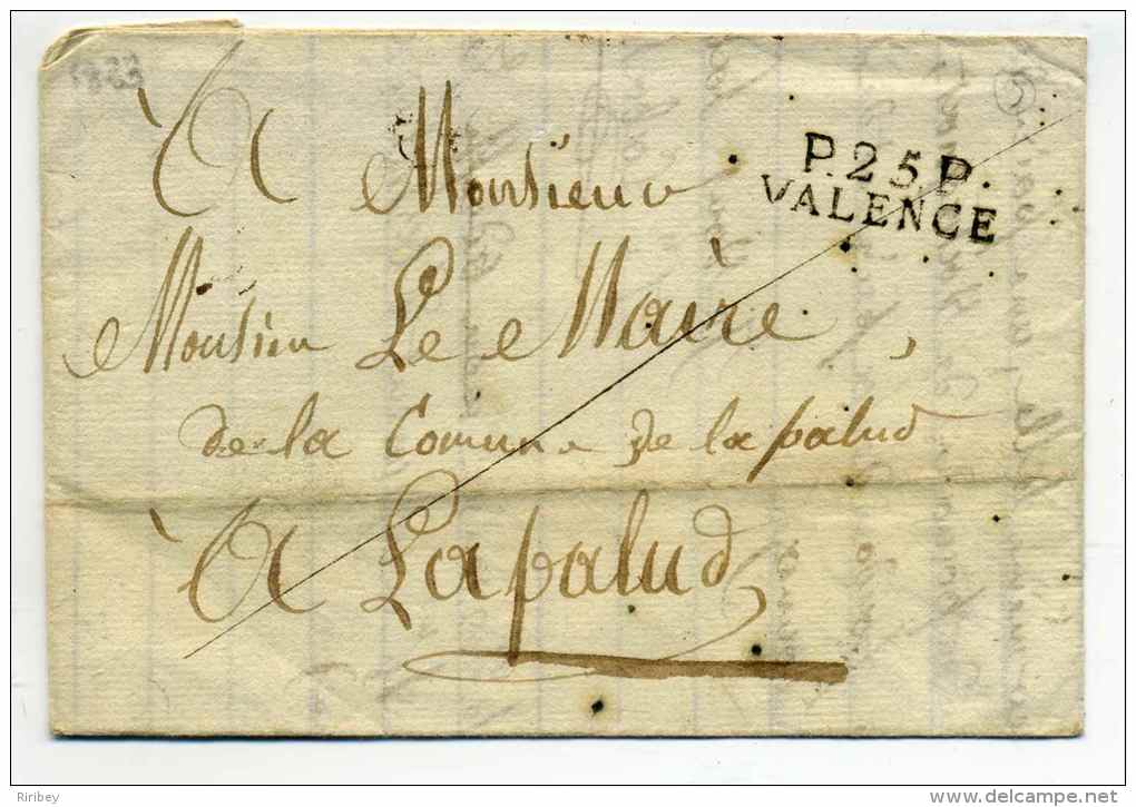 MP P25P VALENCE / Port Payé / Dept De La Drôme / 22 Mars 1823 - 1801-1848: Précurseurs XIX