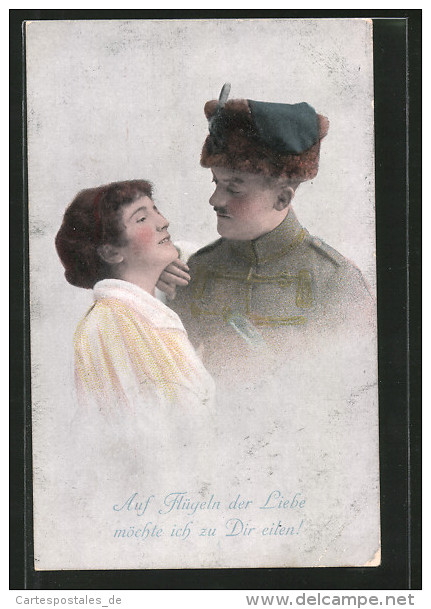 CPA Auf Flügeln Der Liebe Möchte Ich Zu Dir Eilen!, Feldgrauer Husar Et Fille - Guerra 1914-18