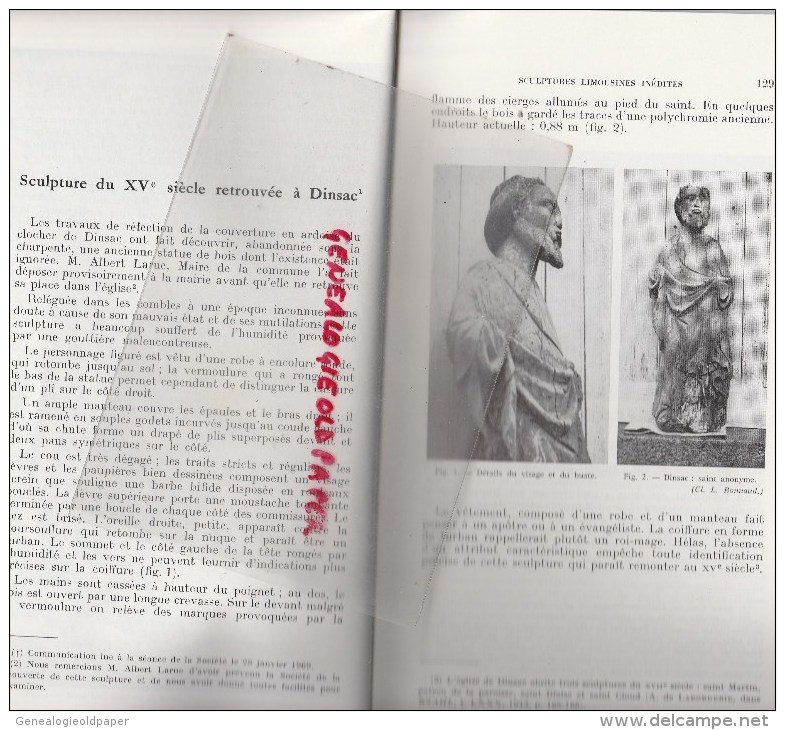 87 - EXTRAIT BULLETIN STE ARCHEOLOGIQUE LIMOUSIN- LOUIS BONNAUD- SCULPTURES LIMOUSINES-1969-SAINT GENCE-DINSAC-LIMOGES