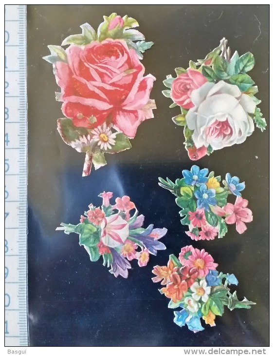 Chromo Decoupis, Gaufré A Coller. Theme Floral, Fleurs Vers 1900 - Flowers