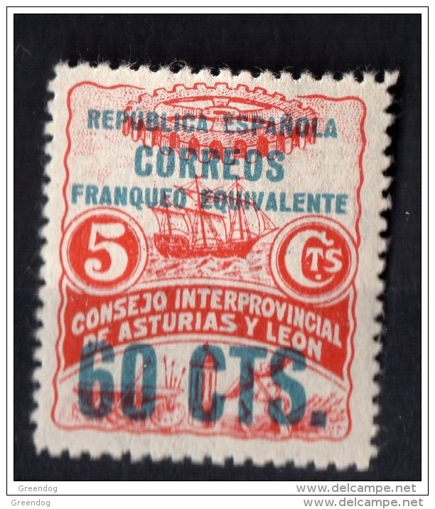 Asturias Y Leon - Sobrecarga 60 Cts. Sobre 5 Cts. -  Sofima  10  () Spain Civil War - Asturias & Leon