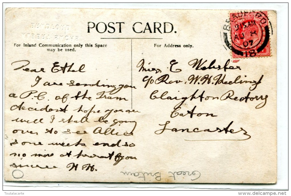 POST CARD ENGLAND YORKSHIRE BRADFORD TRAM ACCIDENT JULY 31 1907 - Bradford