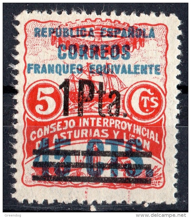 Asturias Y Leon -  Nueva Sobrecarga 1 Pta. (45 Cts.) Sobre 5 Cts. -  Sofima  20  () Spain Civil War - Asturias & Leon